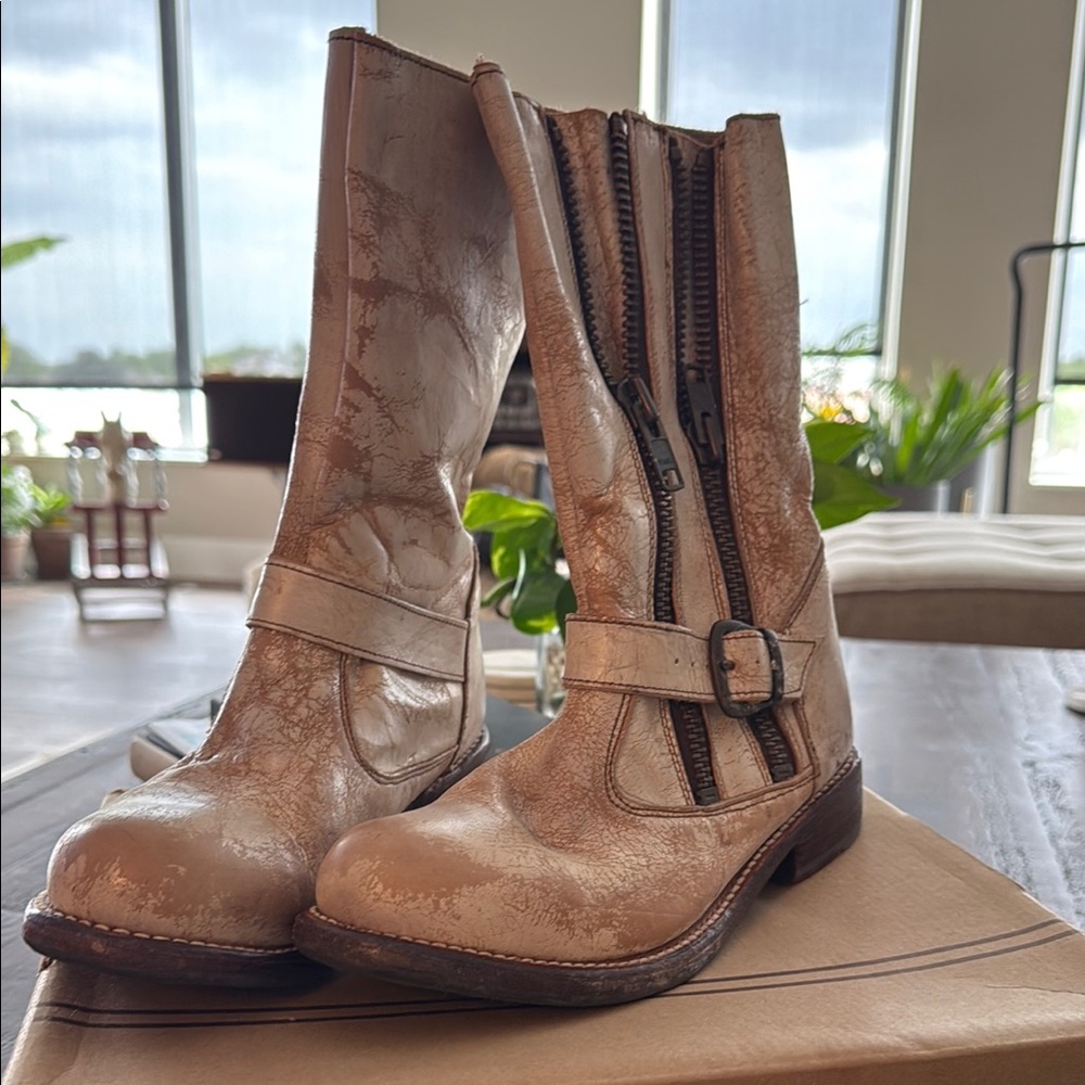Bed Stu Distressed Tan Leather Combat Boots
